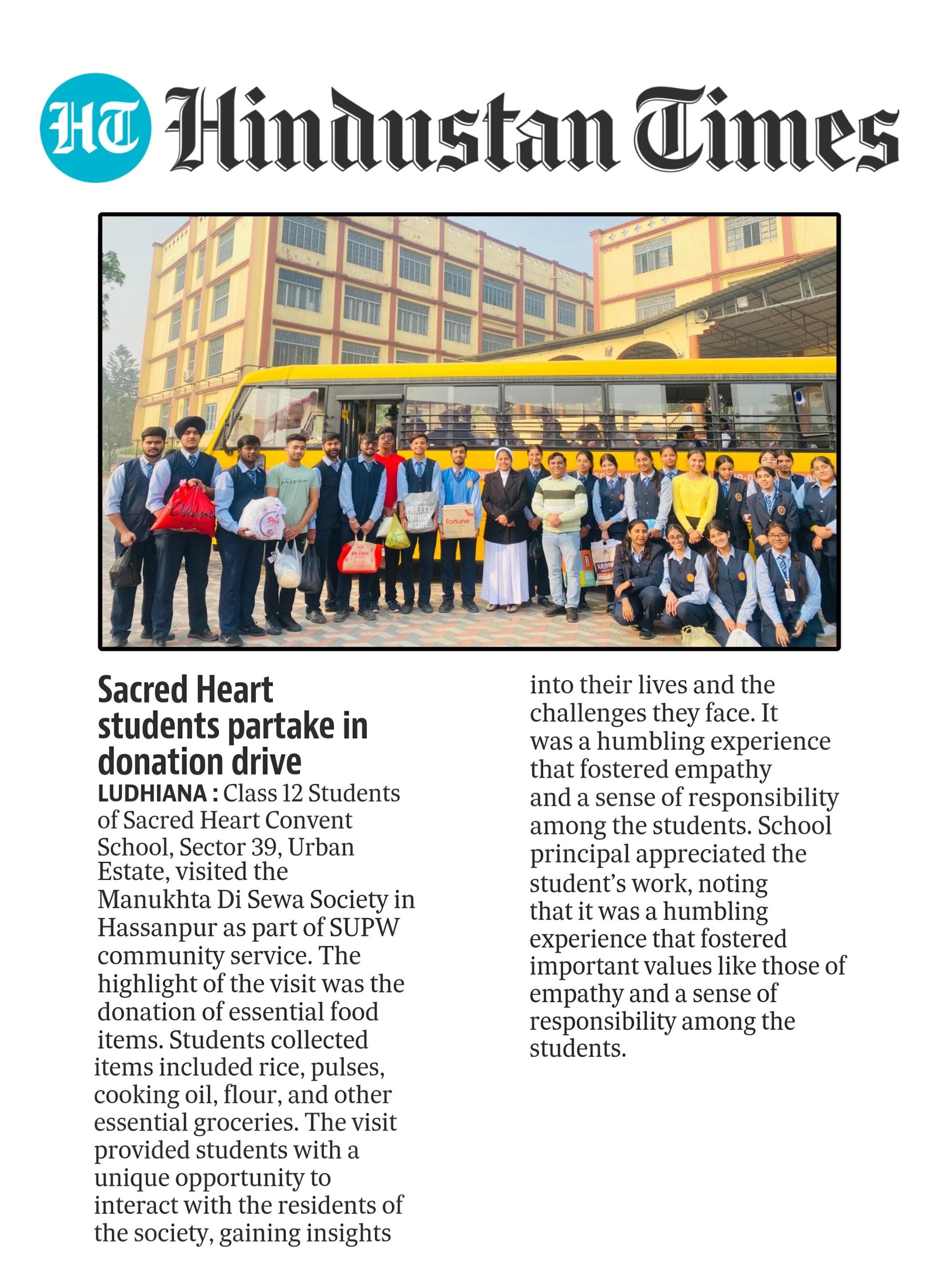 Sacred Heart students partake in donation drive